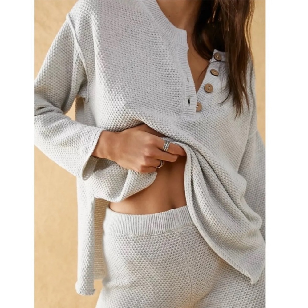 FREE PEOPLE Hailee sweater + pants set size large Ivory Heather NWT